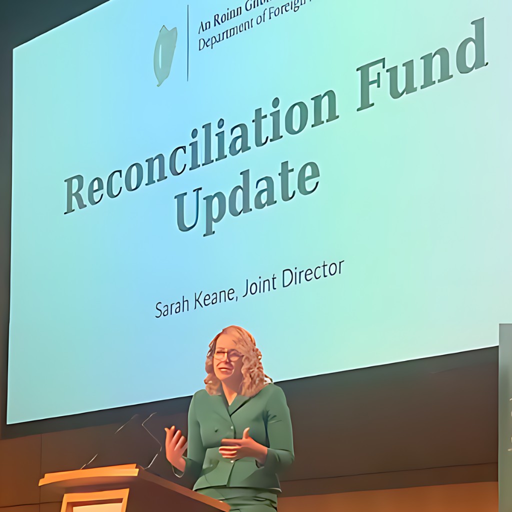 Sarah Keane presenting a Reconciliation Fund update for the Department of Foreign Affairs