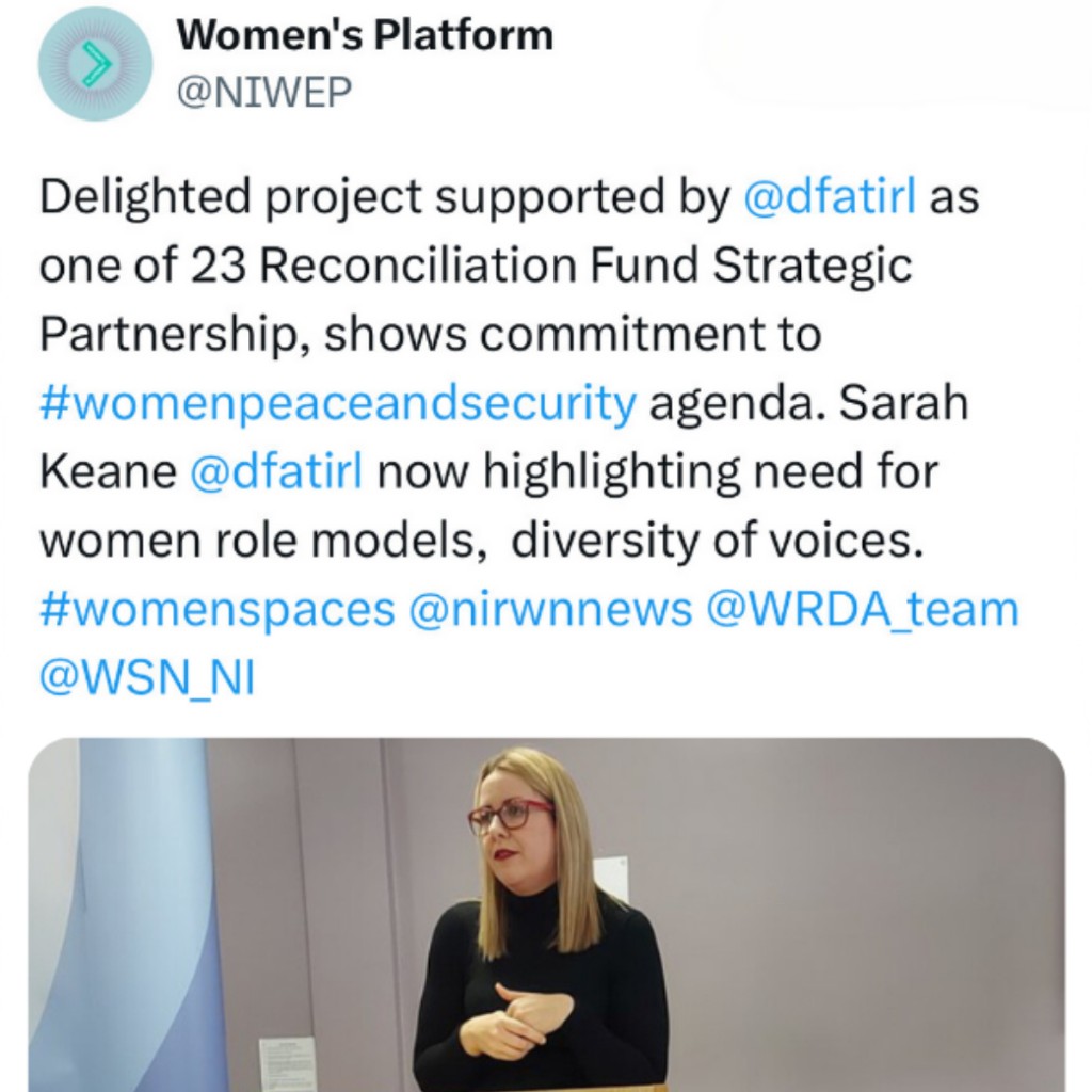 Sarah Keane speaking at a Women's Platform event on women, peace and security