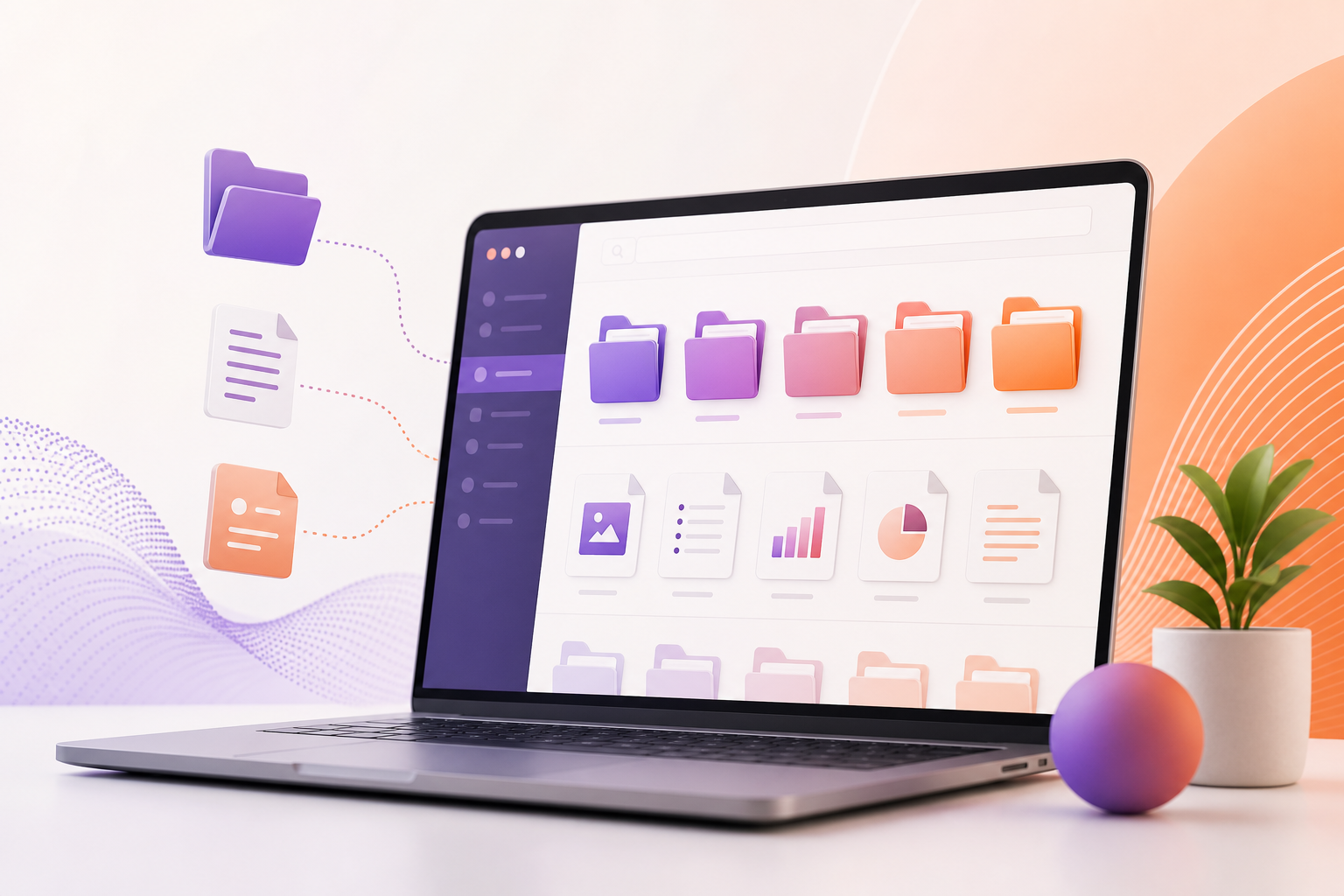 Organised digital folders on a laptop screen, representing AI-assisted file management for a small business
